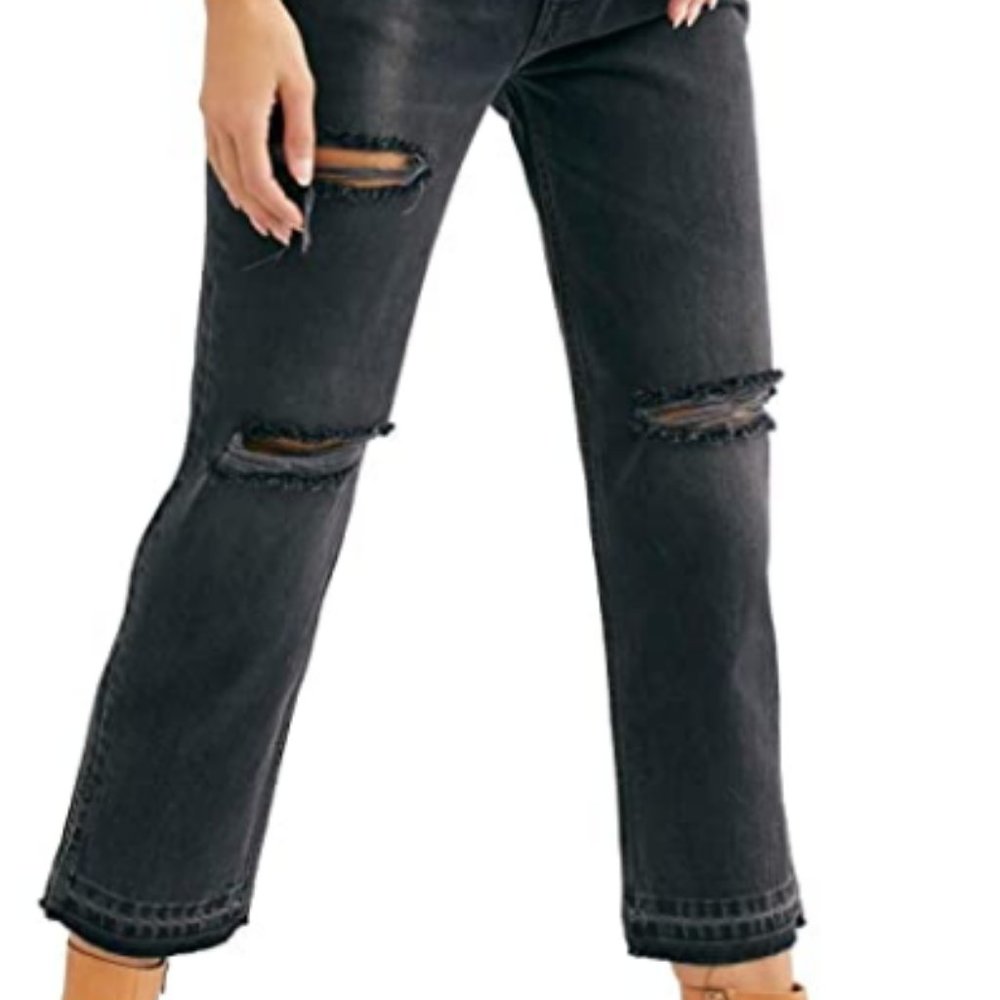 We The Free Distressed High-Waist Straight Leg